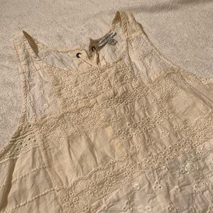 AE Cream Eyelet Lace Up Back Tank Top